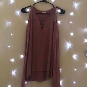 Crossed V-Neck Cold Shoulder Top